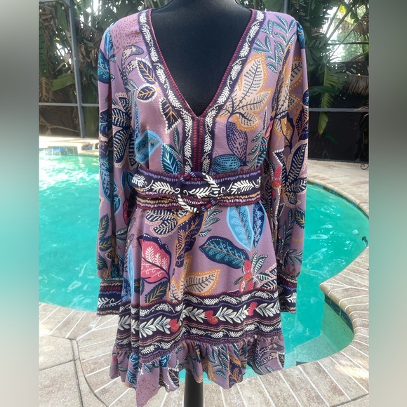 FARM Rio Dresses & Skirts - Farm Rio Lavender Wild Nights Long Sleeve Dress
